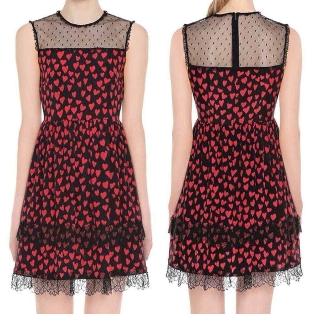 RED VALENTINO Black Silk Dress Red Hearts (D10)